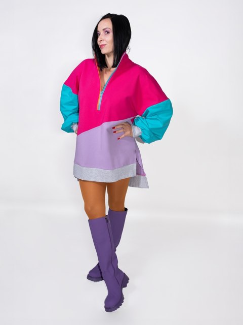 BLUZA KOLOROWA ZE STÓJKĄ I ŚCIĄGACZEM A