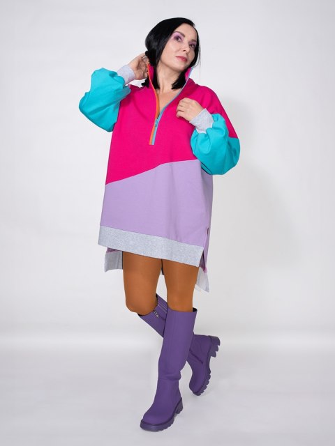 BLUZA KOLOROWA ZE STÓJKĄ I ŚCIĄGACZEM A