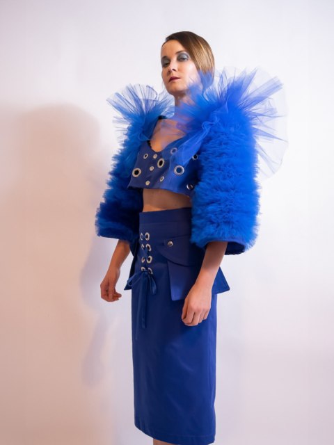 STRUKTURALNY TOP "BLUE" ZE SPÓDNICĄ