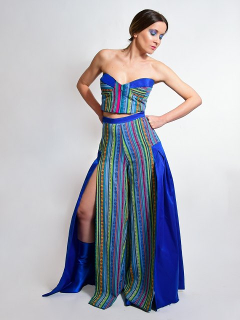 SPODNIE KOLOROWE Z PLISAMI BLUE