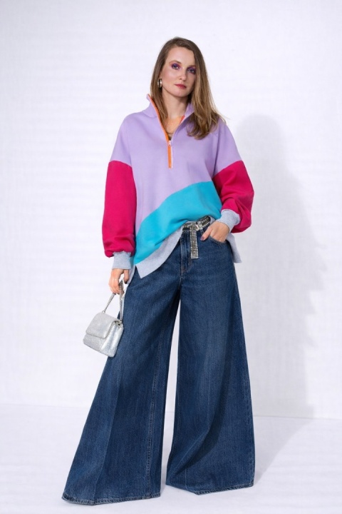 BLUZA KOLOROWA ZE STÓJKĄ I ŚCIĄGACZEM E